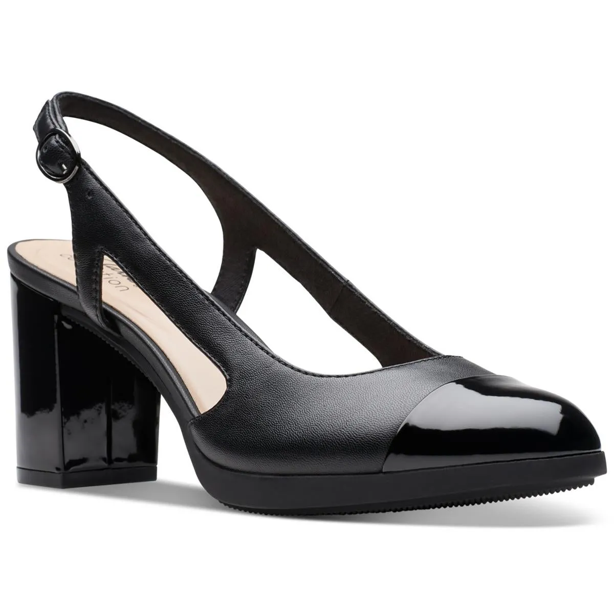 26177031 Womens Block Heel Leather Slingback Heels