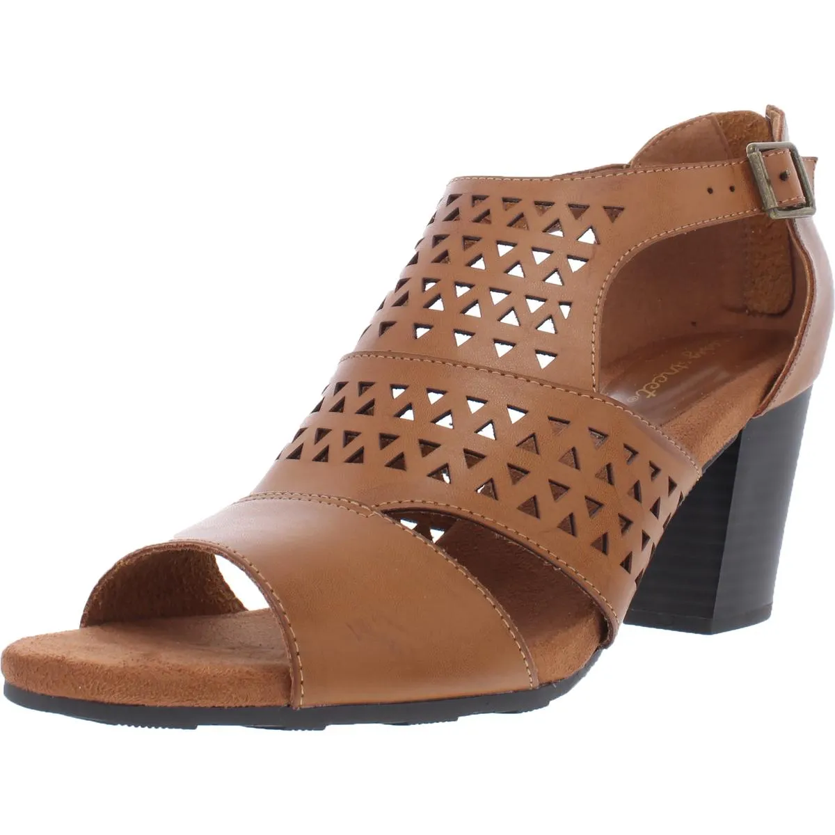 Adara  Womens Faux Leather Perforated Heel Sandals
