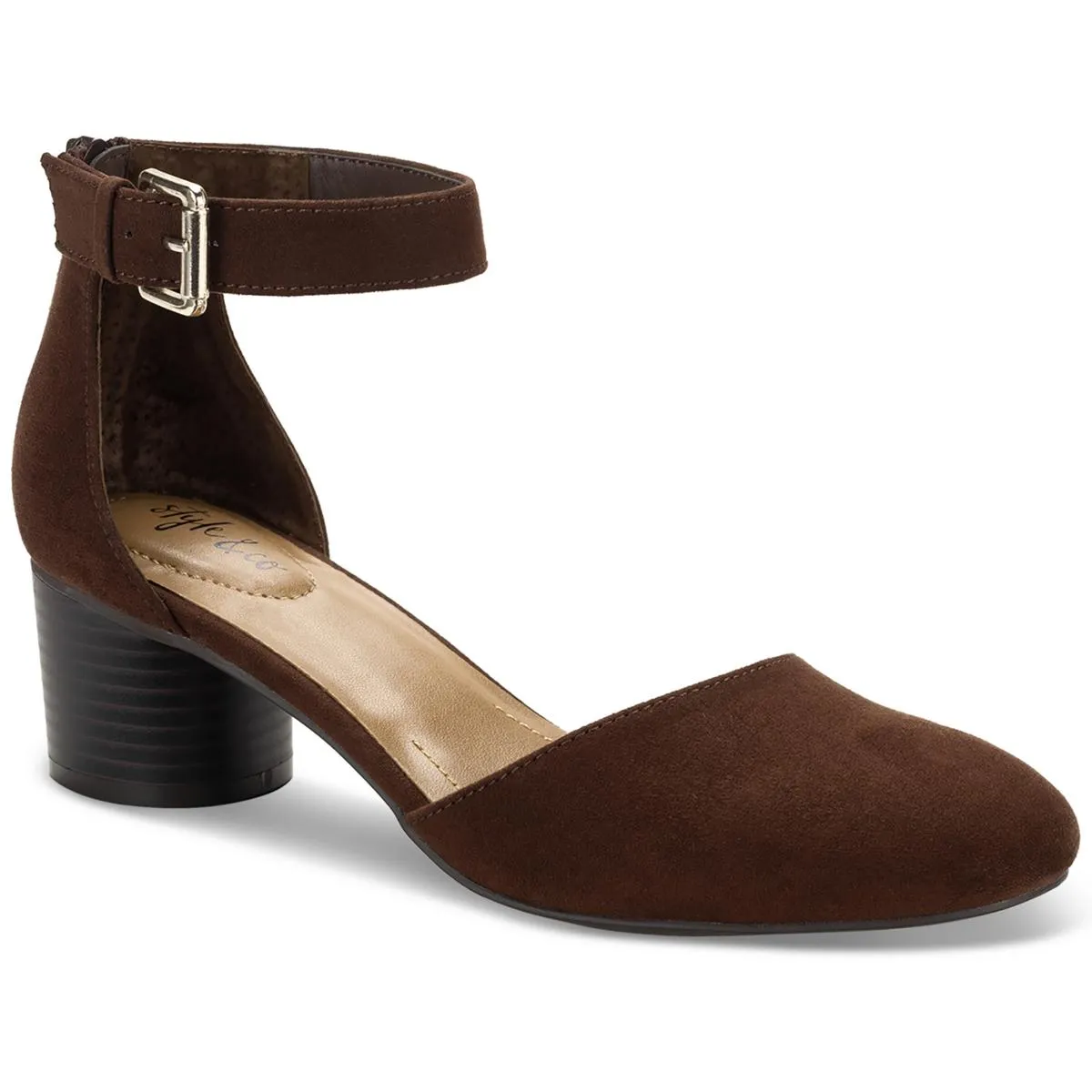 Alinaa  Womens Microsuede Round Toe Ankle Strap