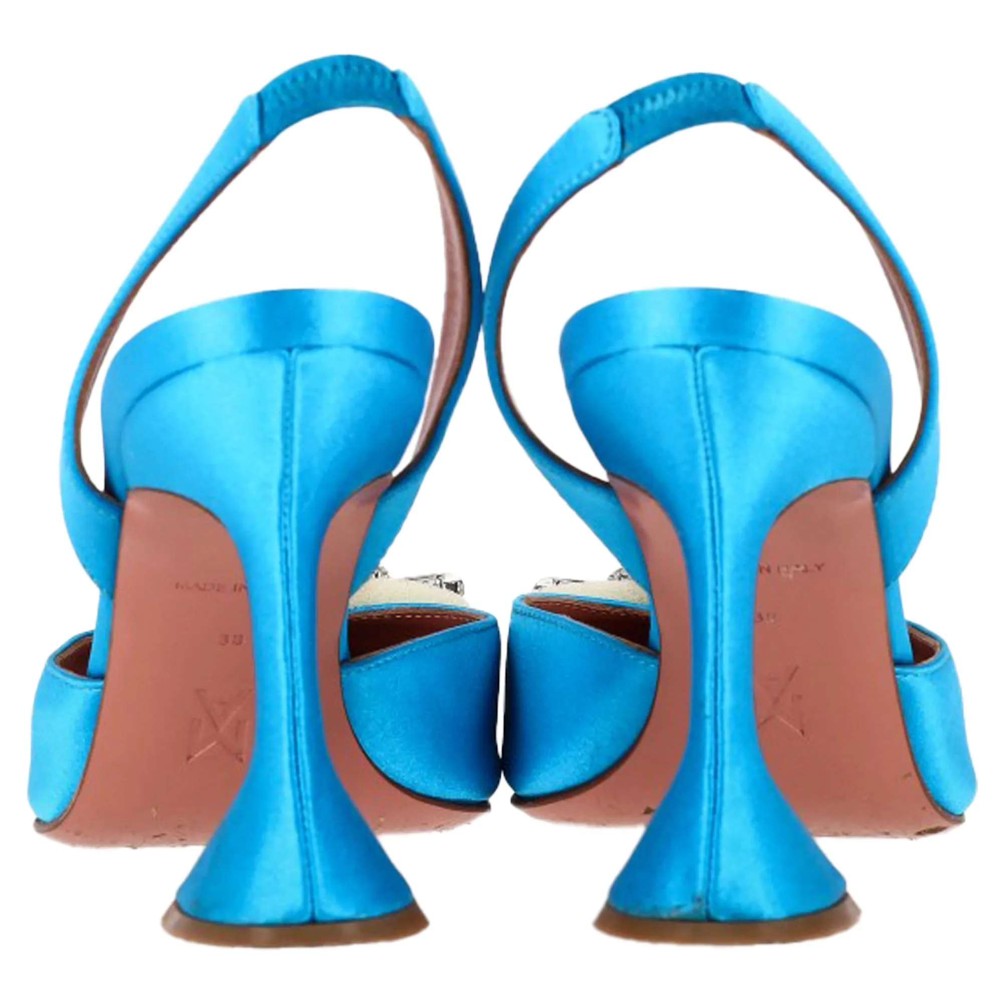Amina Muaddi Begum Swarovski Crystal-Wmbellished Slingback Pumps in Blue Satin