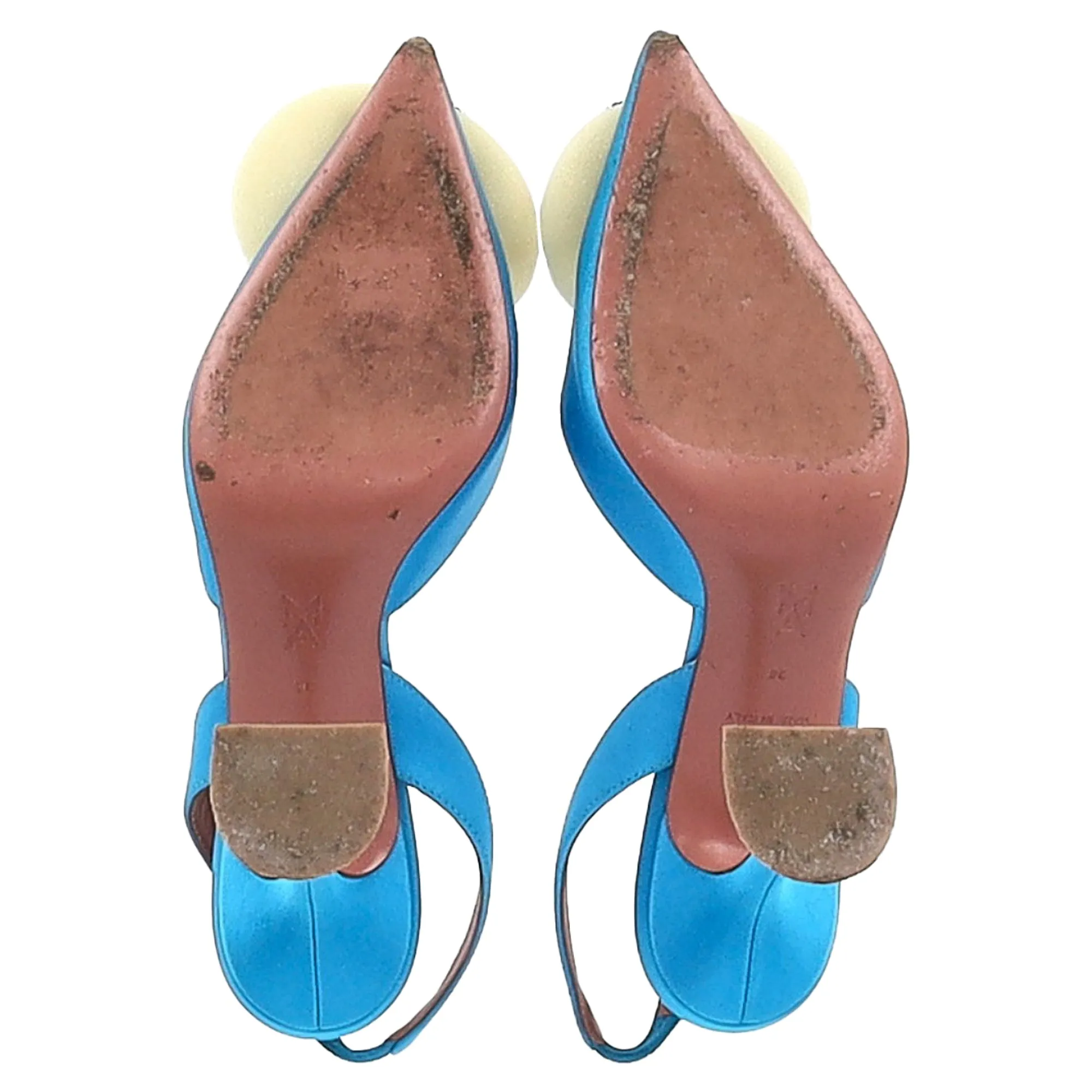 Amina Muaddi Begum Swarovski Crystal-Wmbellished Slingback Pumps in Blue Satin