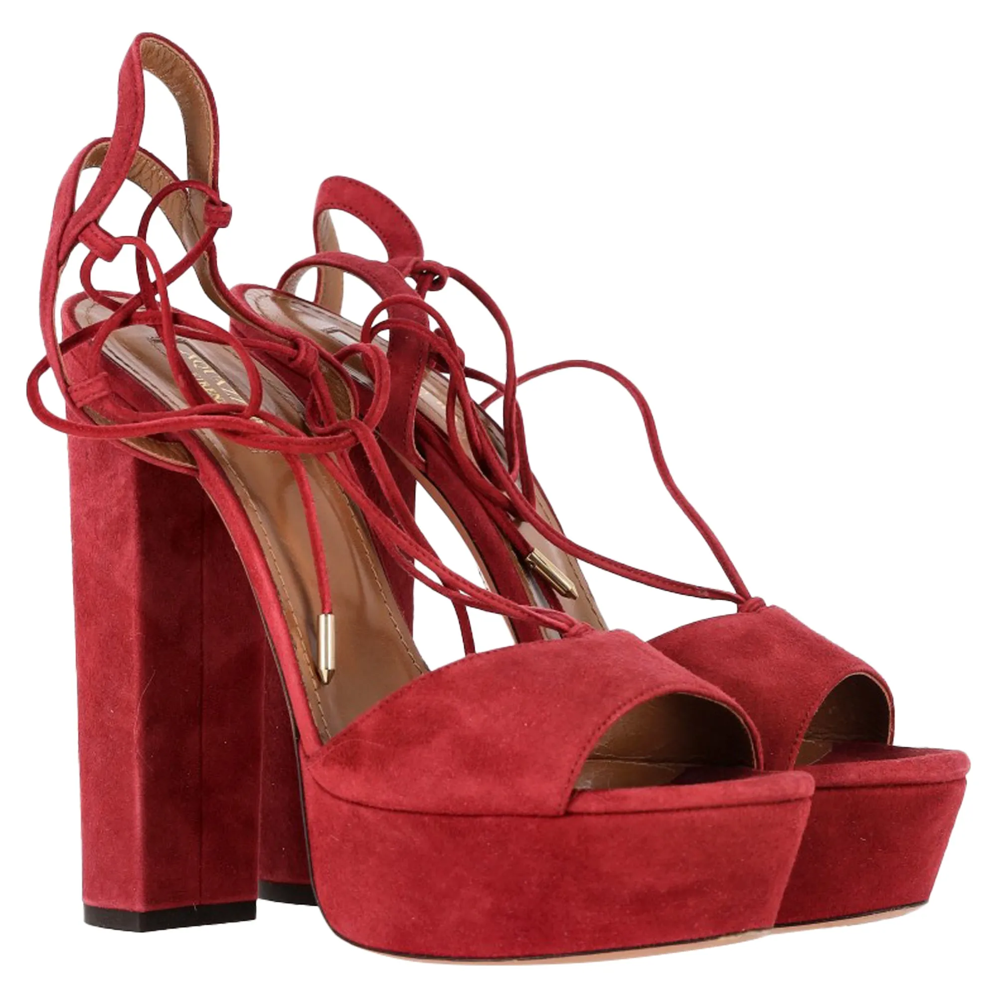 Aquazzura Austin Plateau Platform Sandals in Red Suede