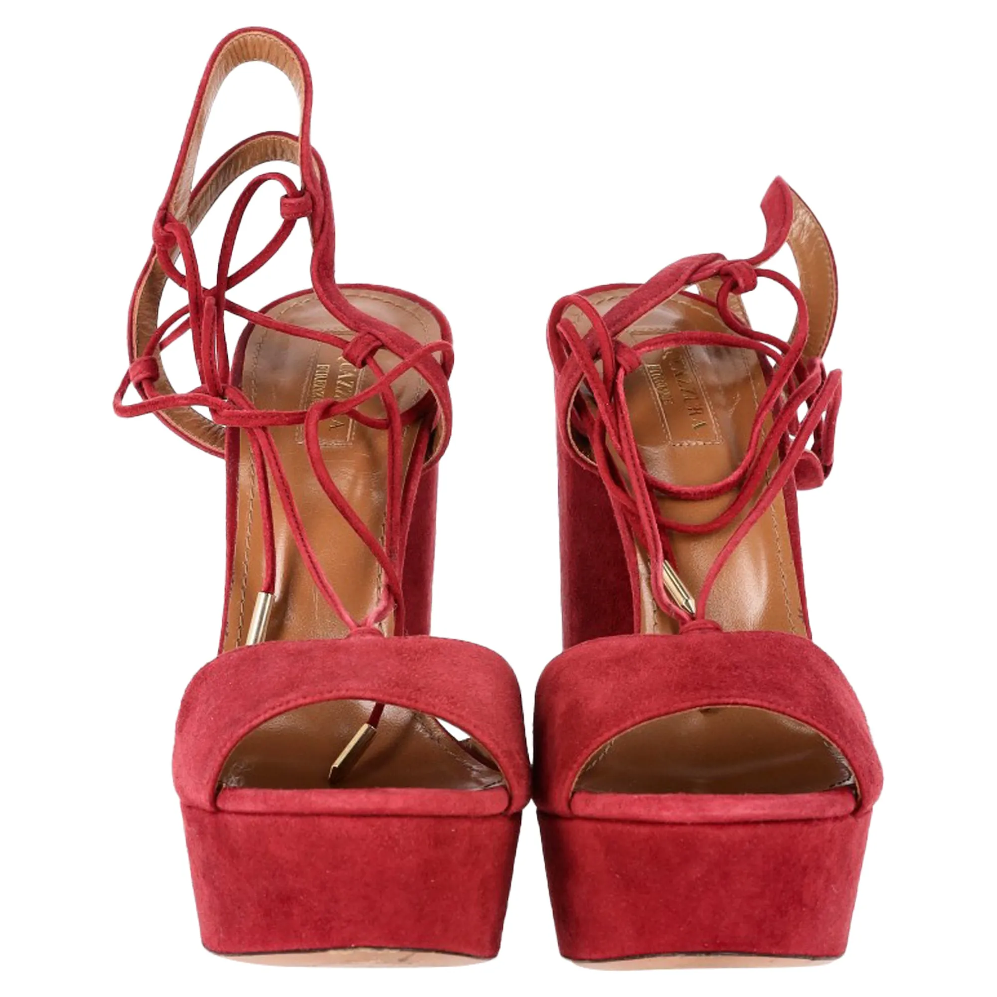 Aquazzura Austin Plateau Platform Sandals in Red Suede