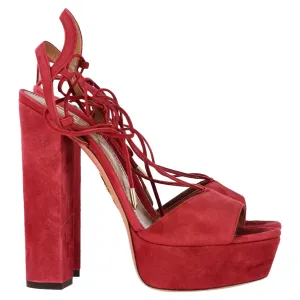 Aquazzura Austin Plateau Platform Sandals in Red Suede