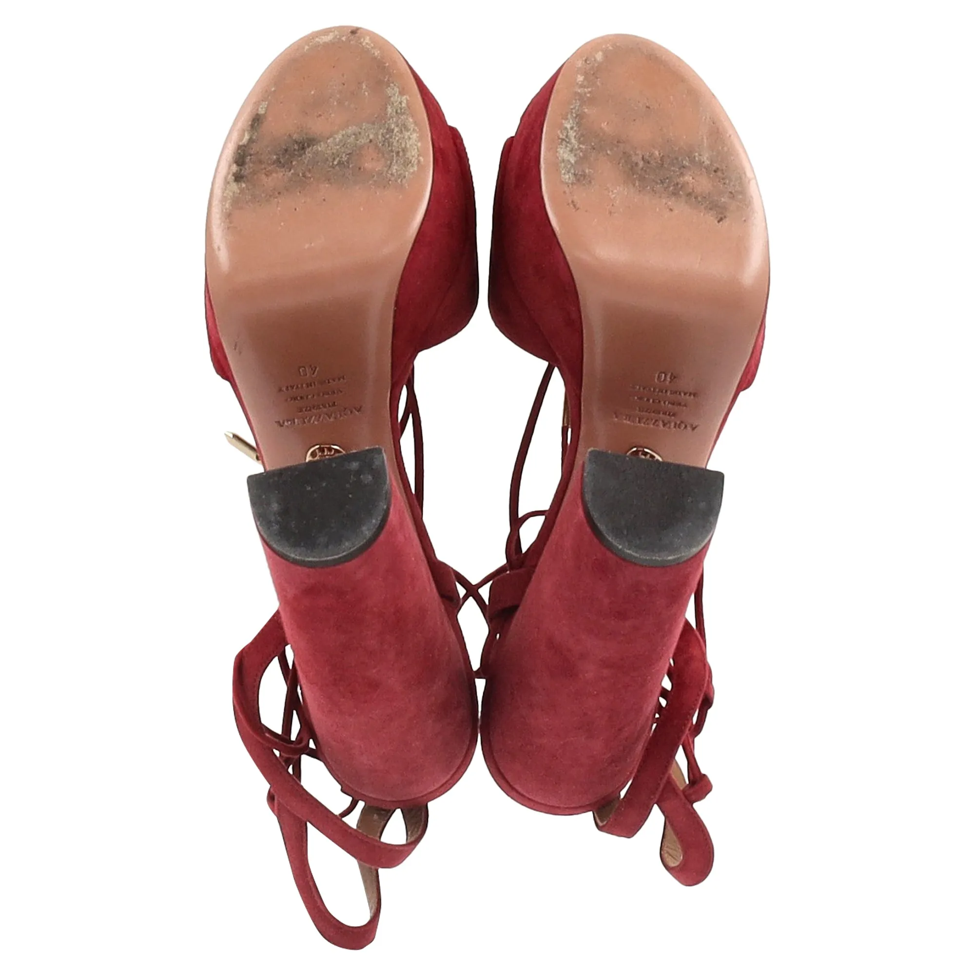 Aquazzura Austin Plateau Platform Sandals in Red Suede