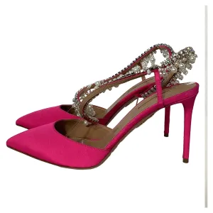 Aquazzura Exquisite 85 Crystal And Pearl-Embellished Slingback Pumps in Pink Satin