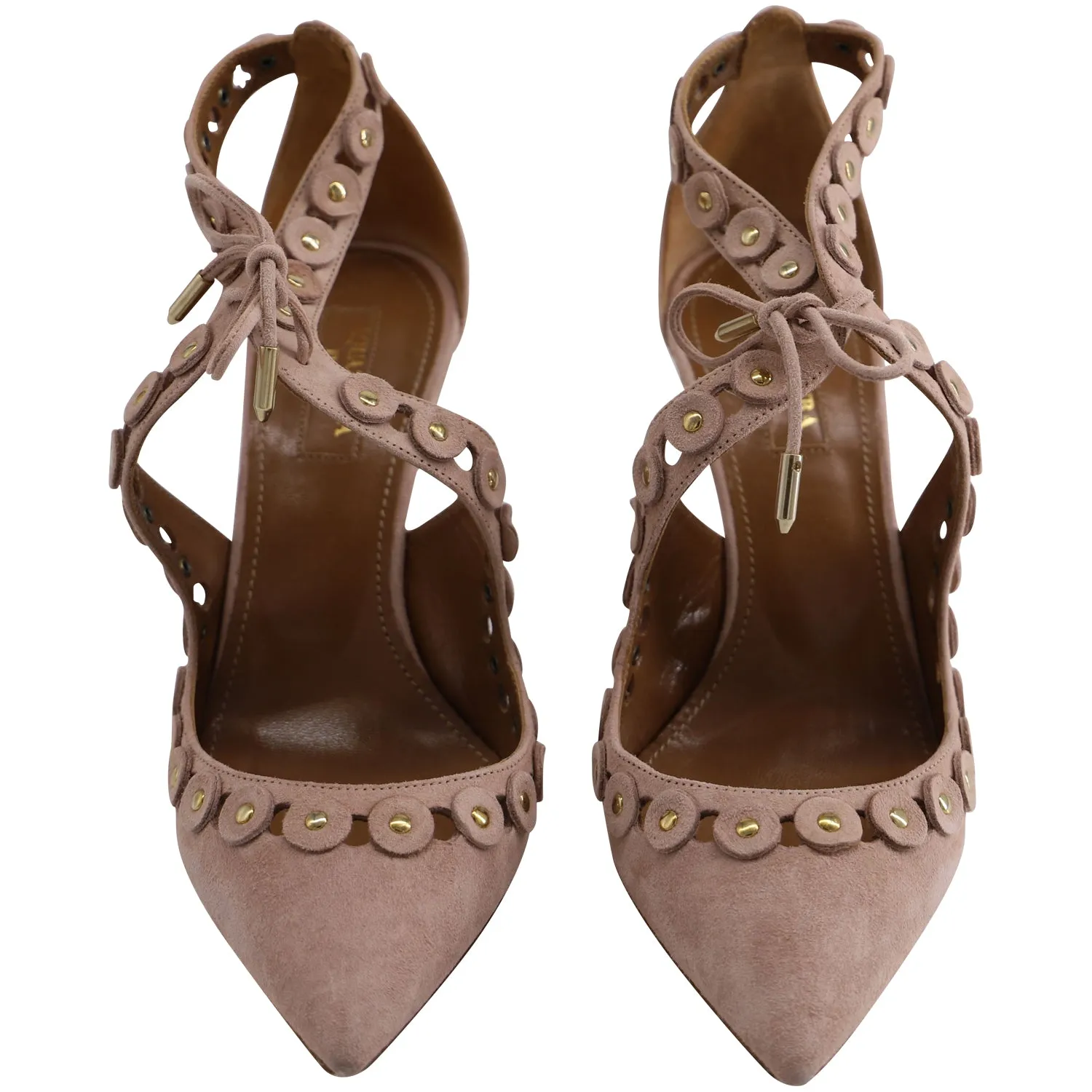 Aquazzura Theo Studs in Pink Suede