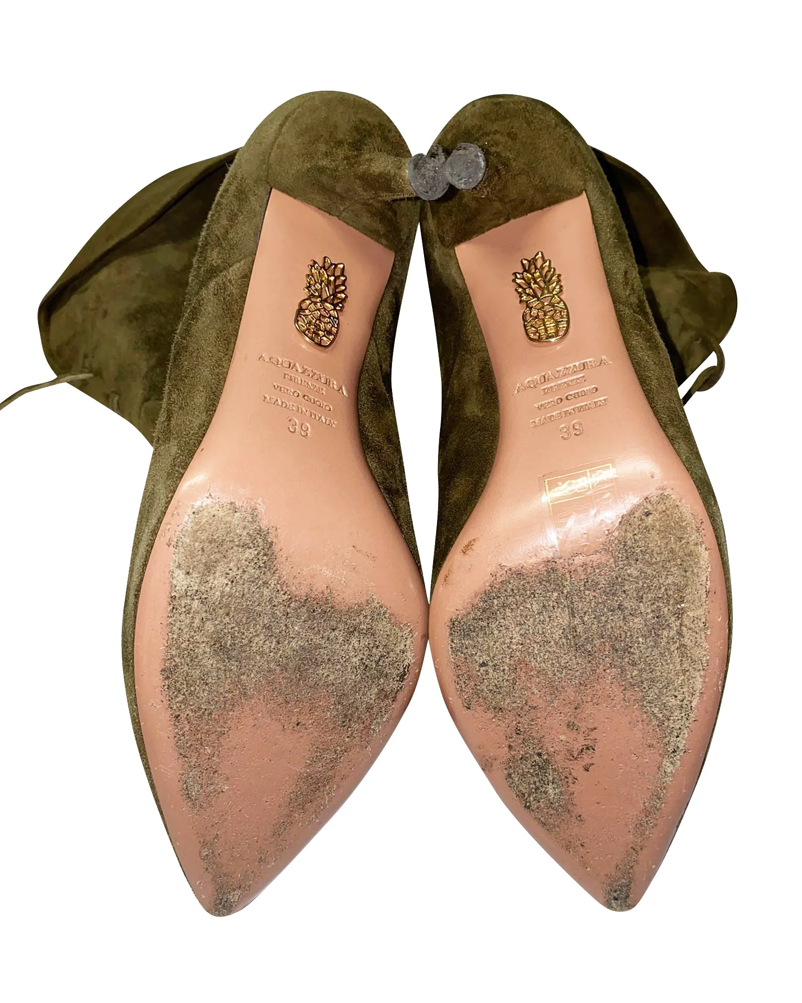Aquazzura x Olivia Palermo Stiletto Boots in Green Suede