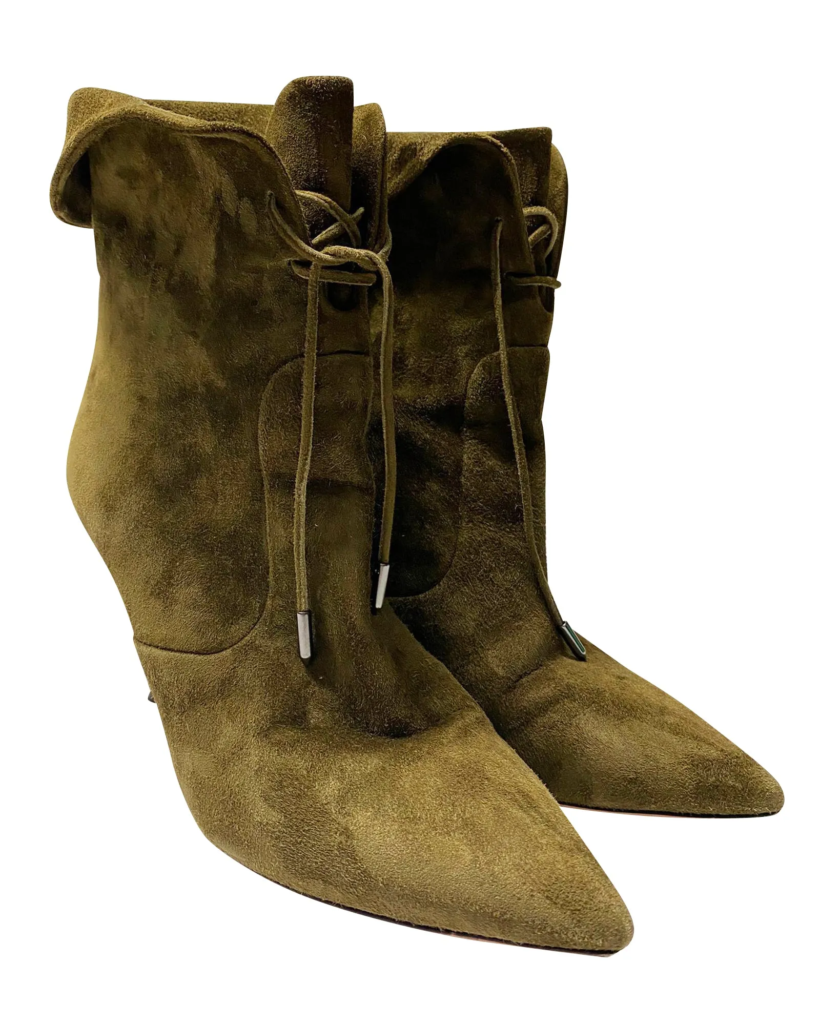 Aquazzura x Olivia Palermo Stiletto Boots in Green Suede