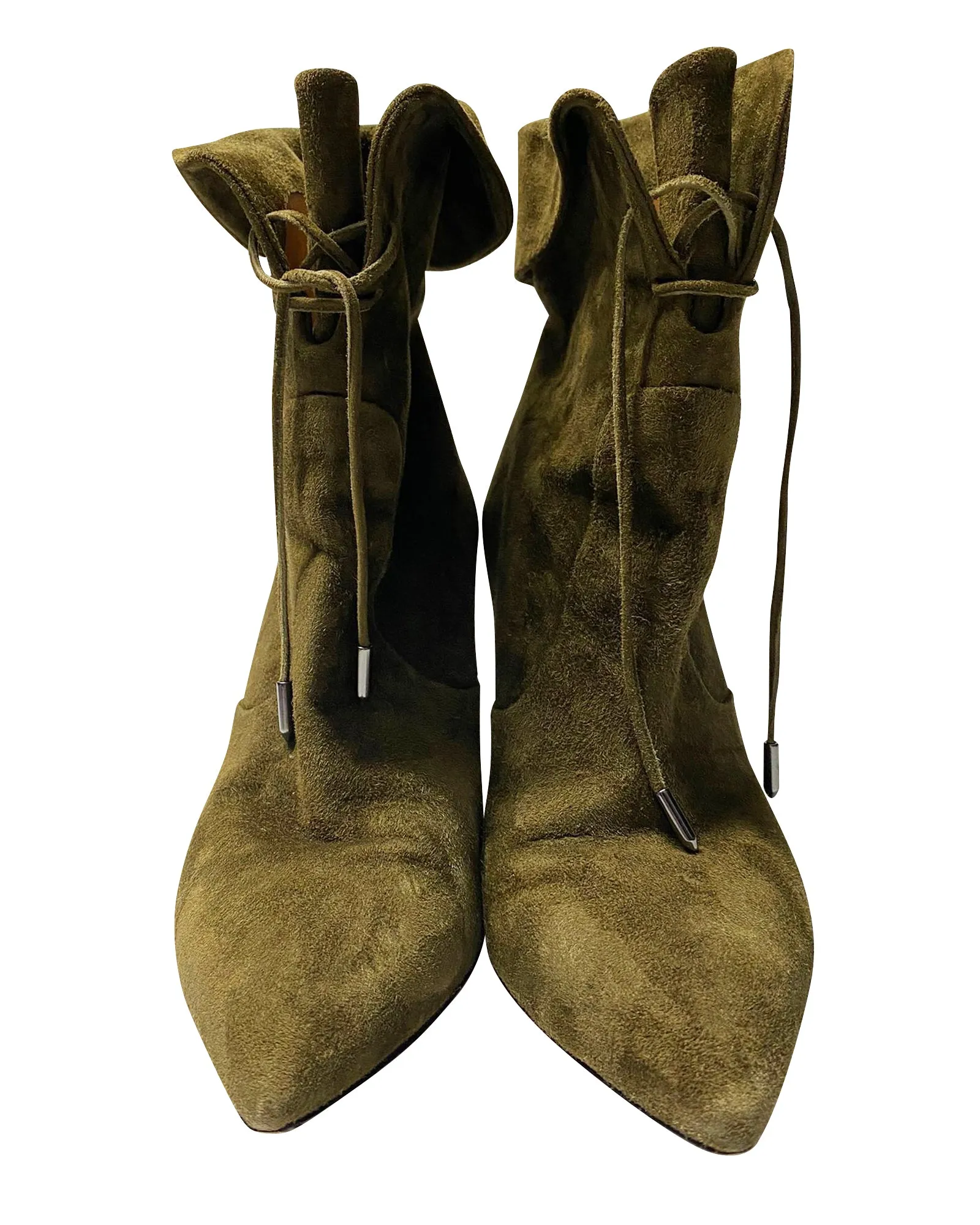 Aquazzura x Olivia Palermo Stiletto Boots in Green Suede