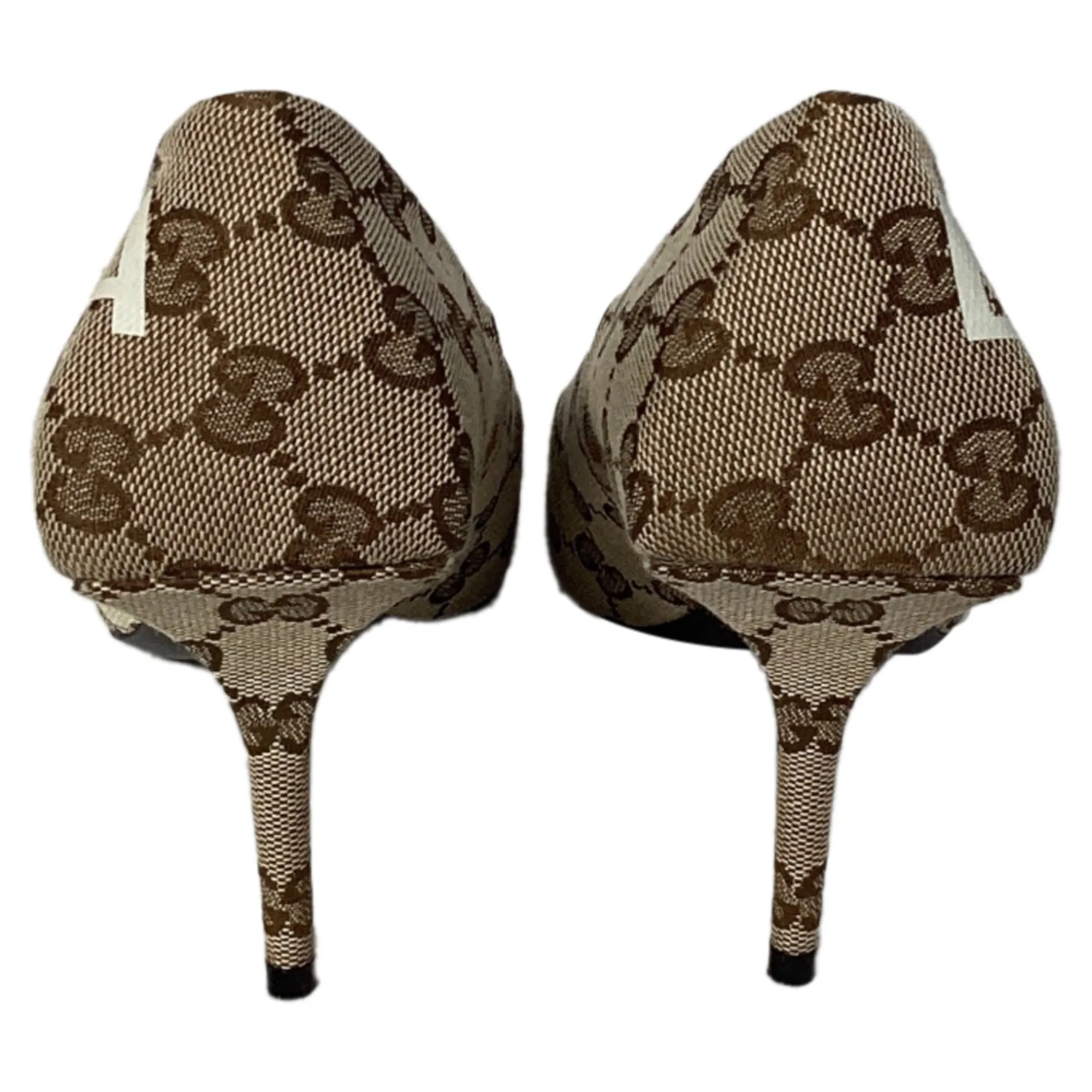 Balenciaga X Gucci GG Monogram Square Knife 80mm Pumps in Beige Canvas