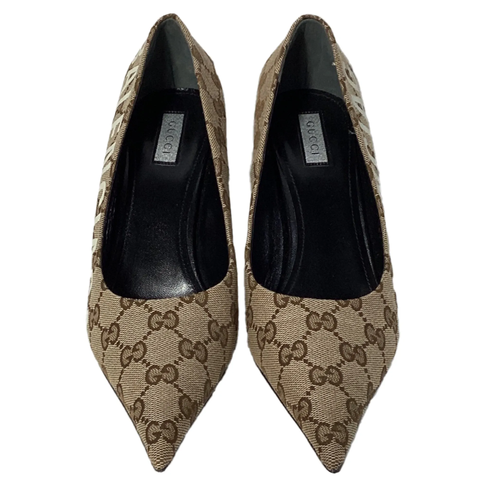 Balenciaga X Gucci GG Monogram Square Knife 80mm Pumps in Beige Canvas