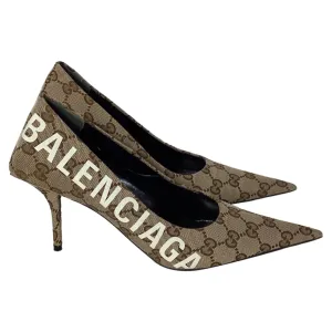 Balenciaga X Gucci GG Monogram Square Knife 80mm Pumps in Beige Canvas