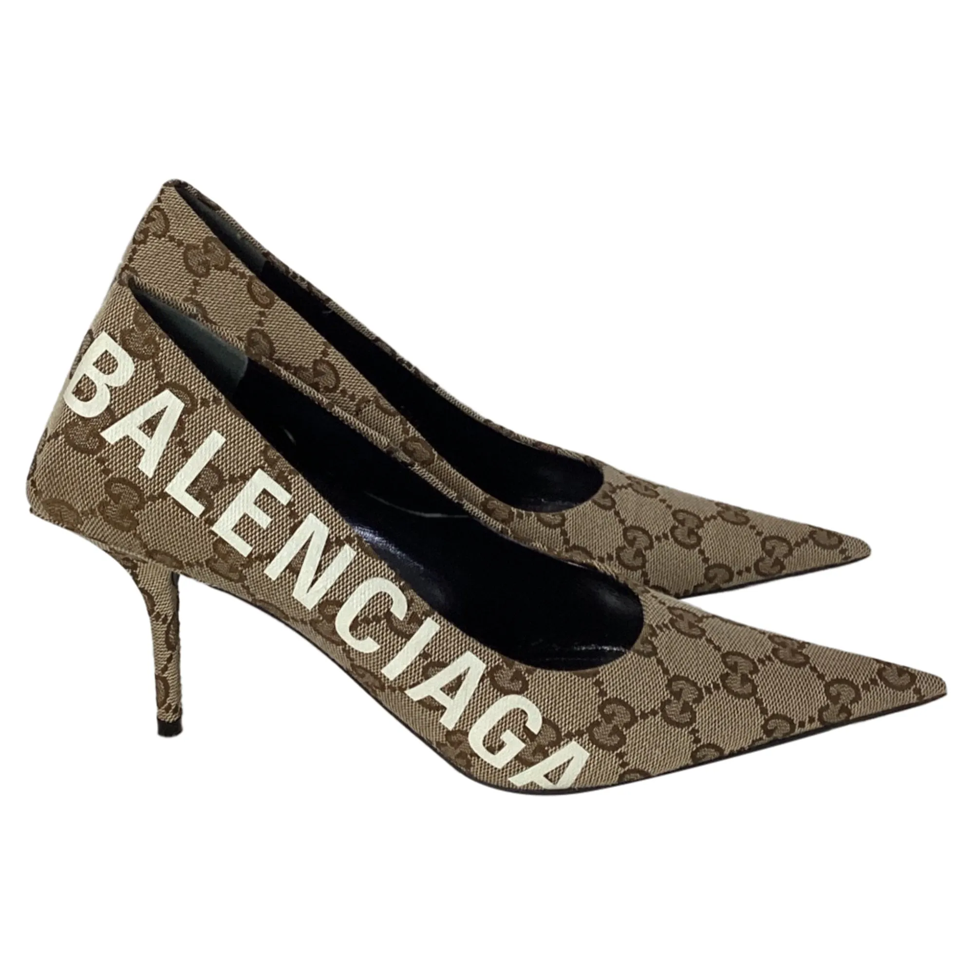 Balenciaga X Gucci GG Monogram Square Knife 80mm Pumps in Beige Canvas