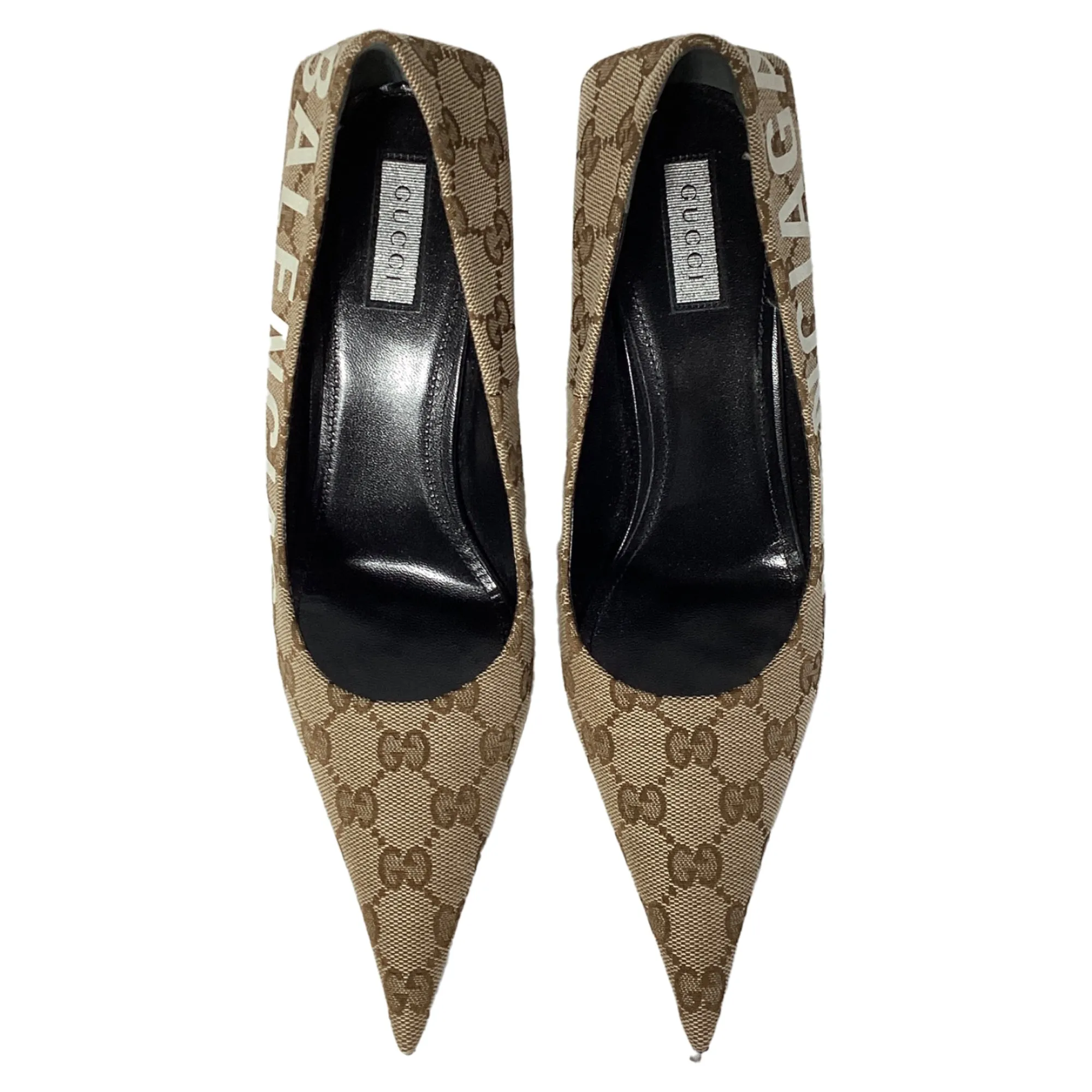 Balenciaga X Gucci GG Monogram Square Knife 80mm Pumps in Beige Canvas