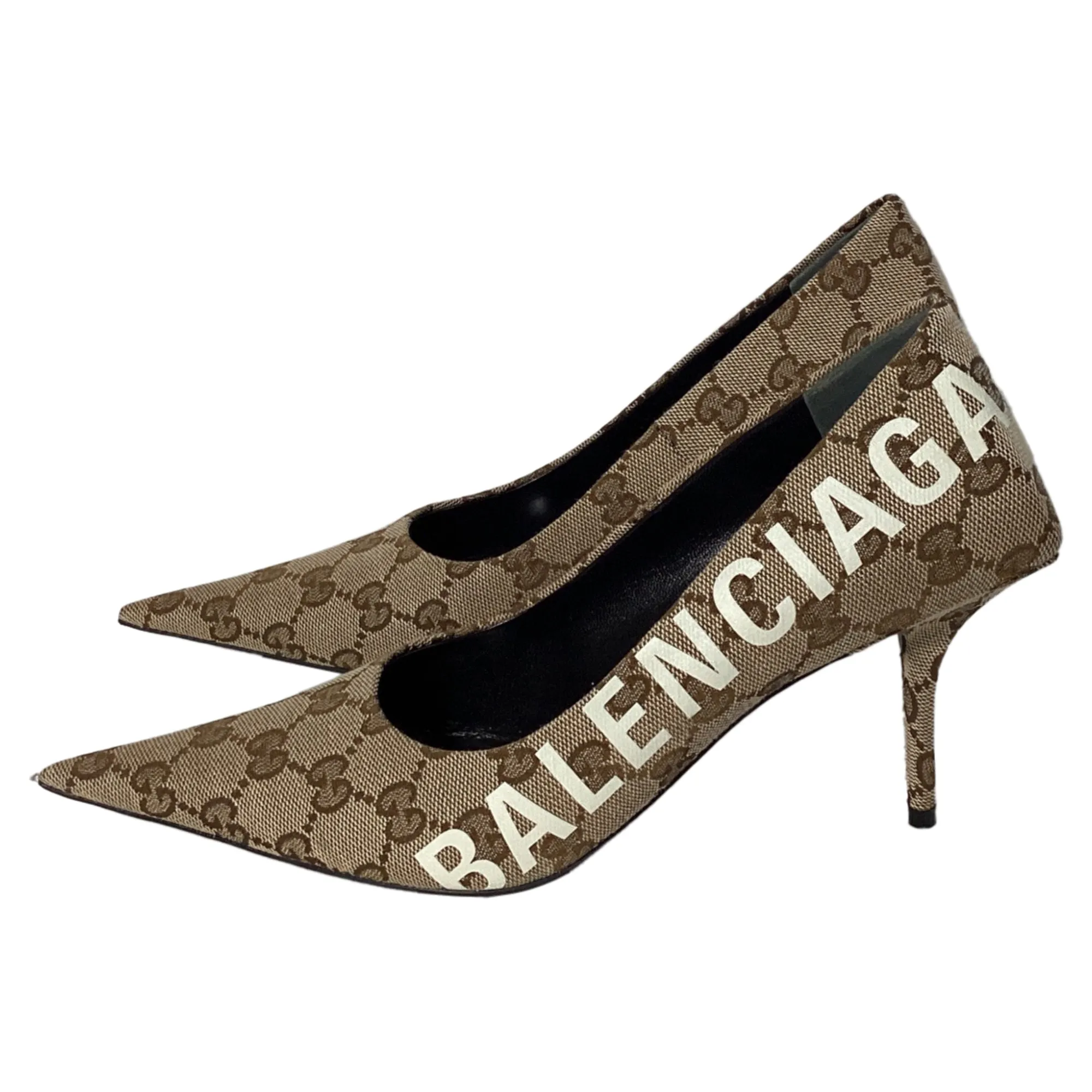 Balenciaga X Gucci GG Monogram Square Knife 80mm Pumps in Beige Canvas