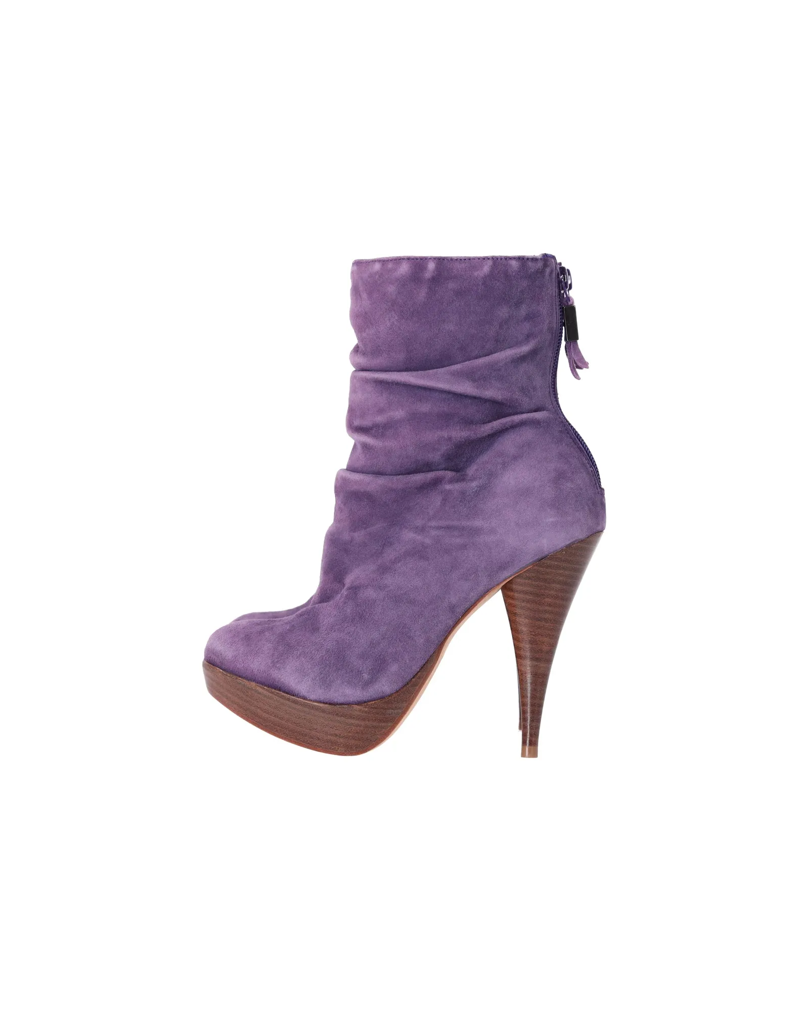 Balmain High Heel Ankle Boots in Purple Suede