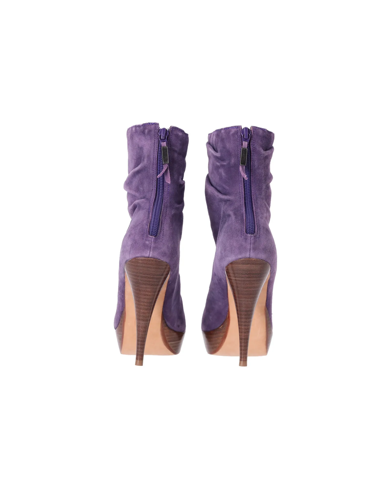 Balmain High Heel Ankle Boots in Purple Suede