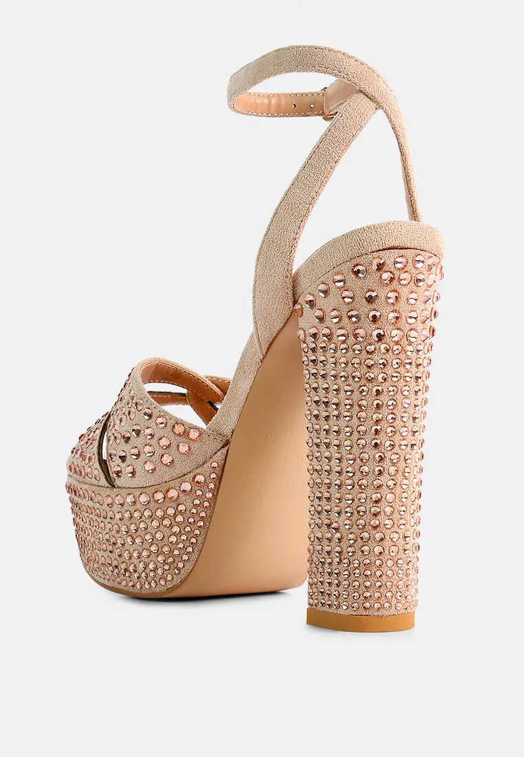 bellini diamante microfiber high block heeled sandals