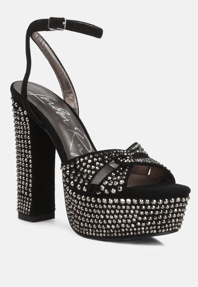 bellini diamante microfiber high block heeled sandals