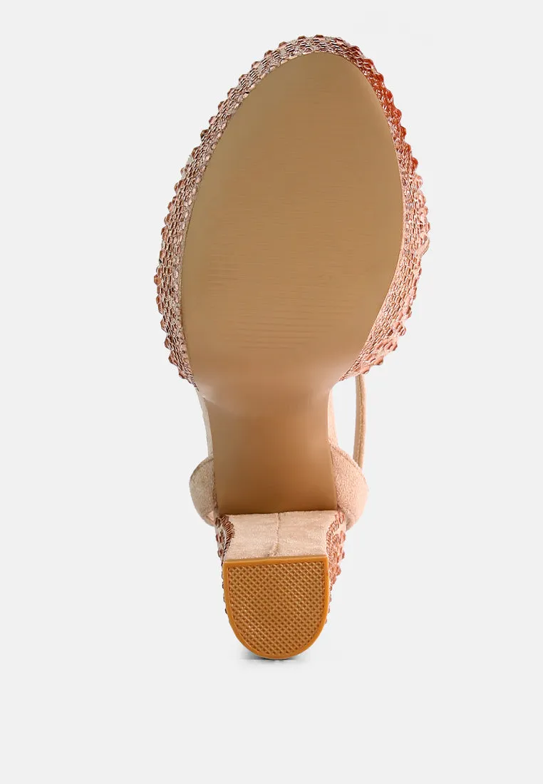 bellini diamante microfiber high block heeled sandals