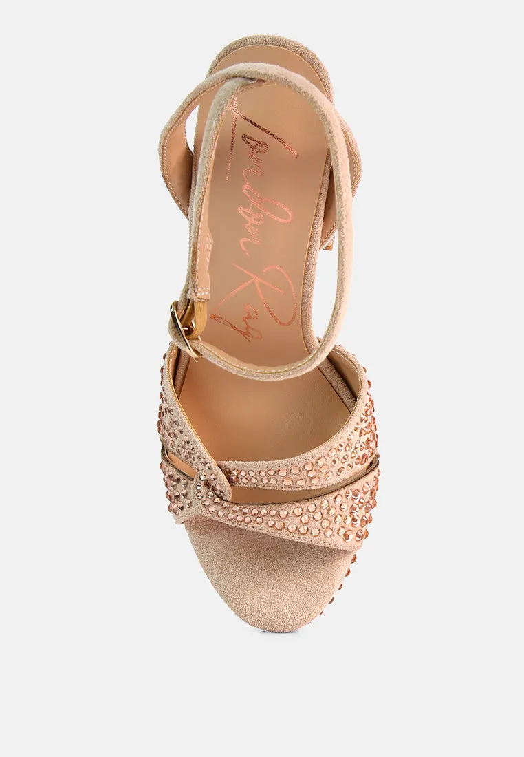 bellini diamante microfiber high block heeled sandals