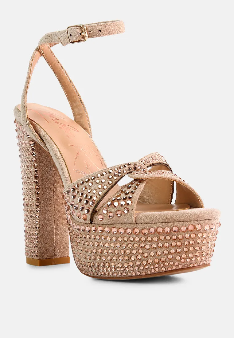 bellini diamante microfiber high block heeled sandals