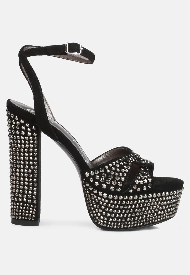 bellini diamante microfiber high block heeled sandals
