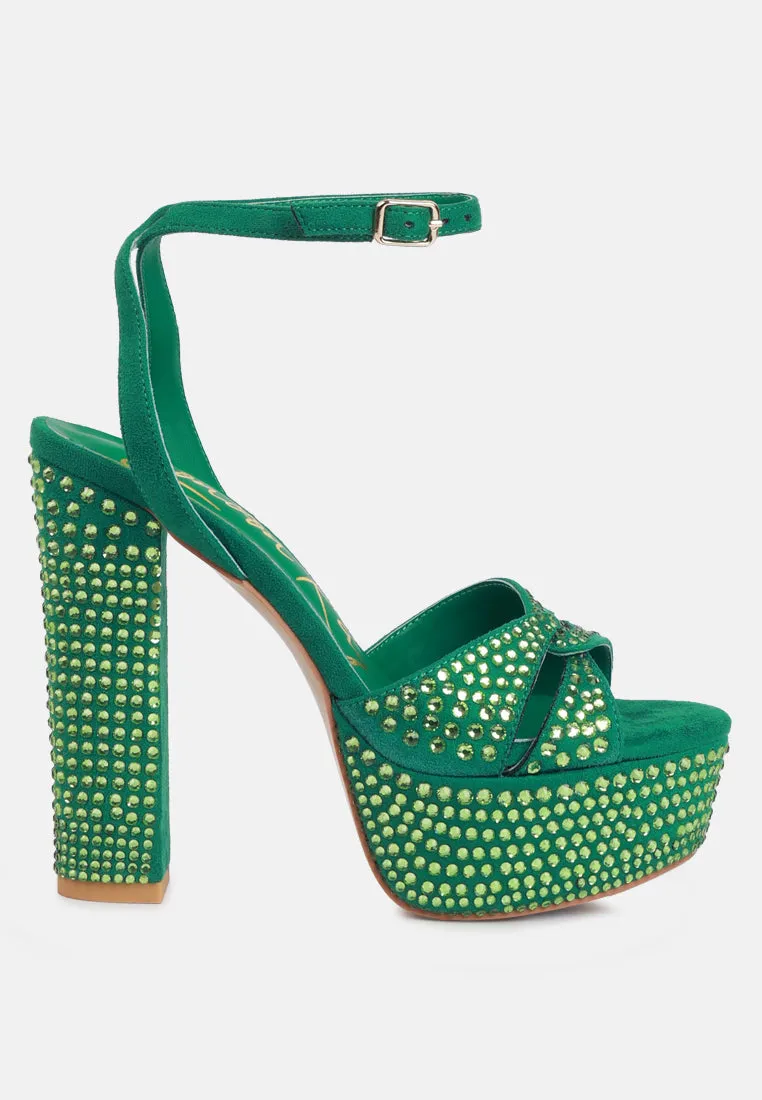 bellini diamante microfiber high block heeled sandals