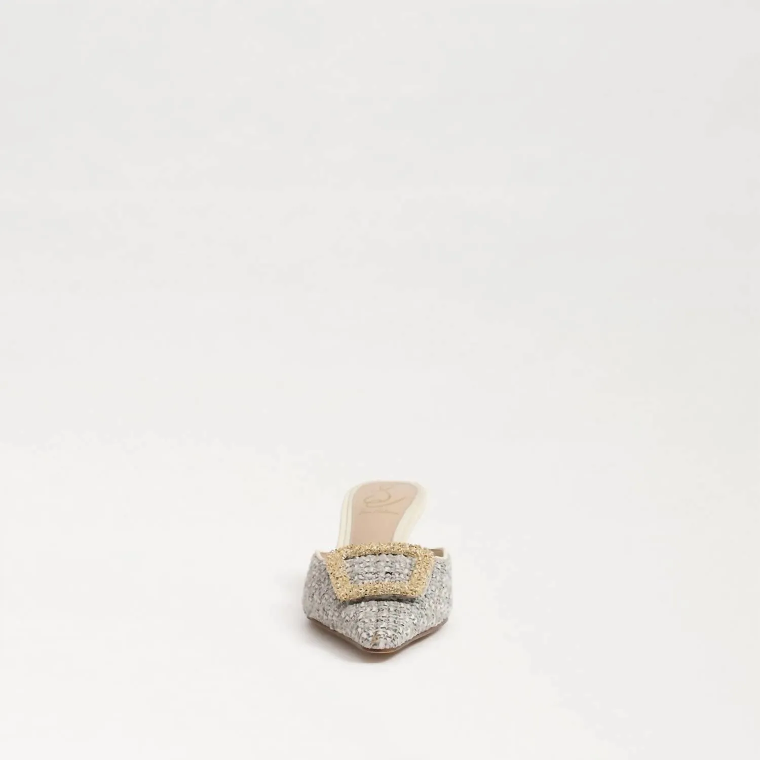 Brit Kitten Heel Mule In Ivory Boucle Fabric/twill