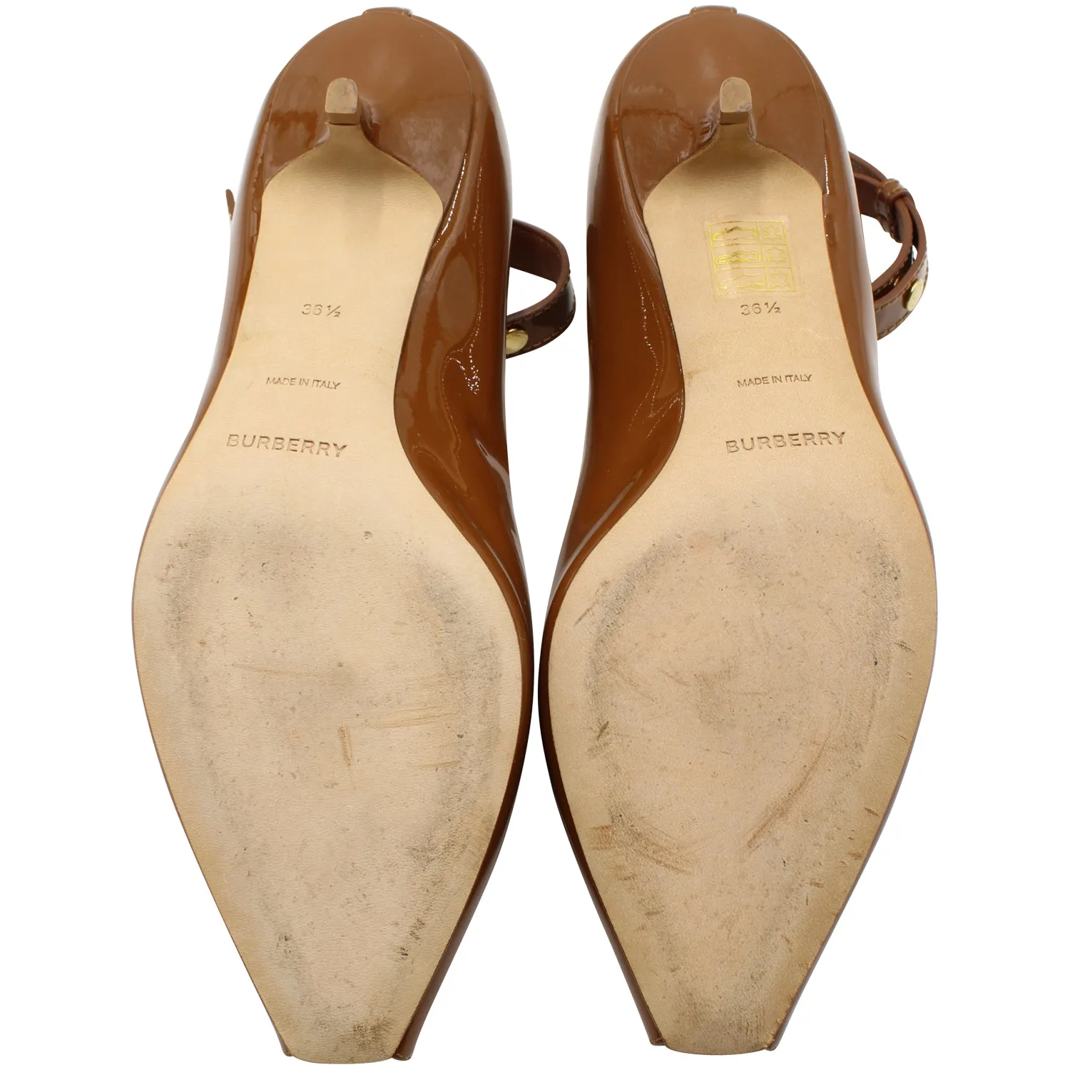 Burberry Dill Kitten Heel Ankle Cuff Pumps in Brown Patent Leather