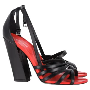 Burberry Hove Chunky Heel Thong Sandals in Black Cow Leather