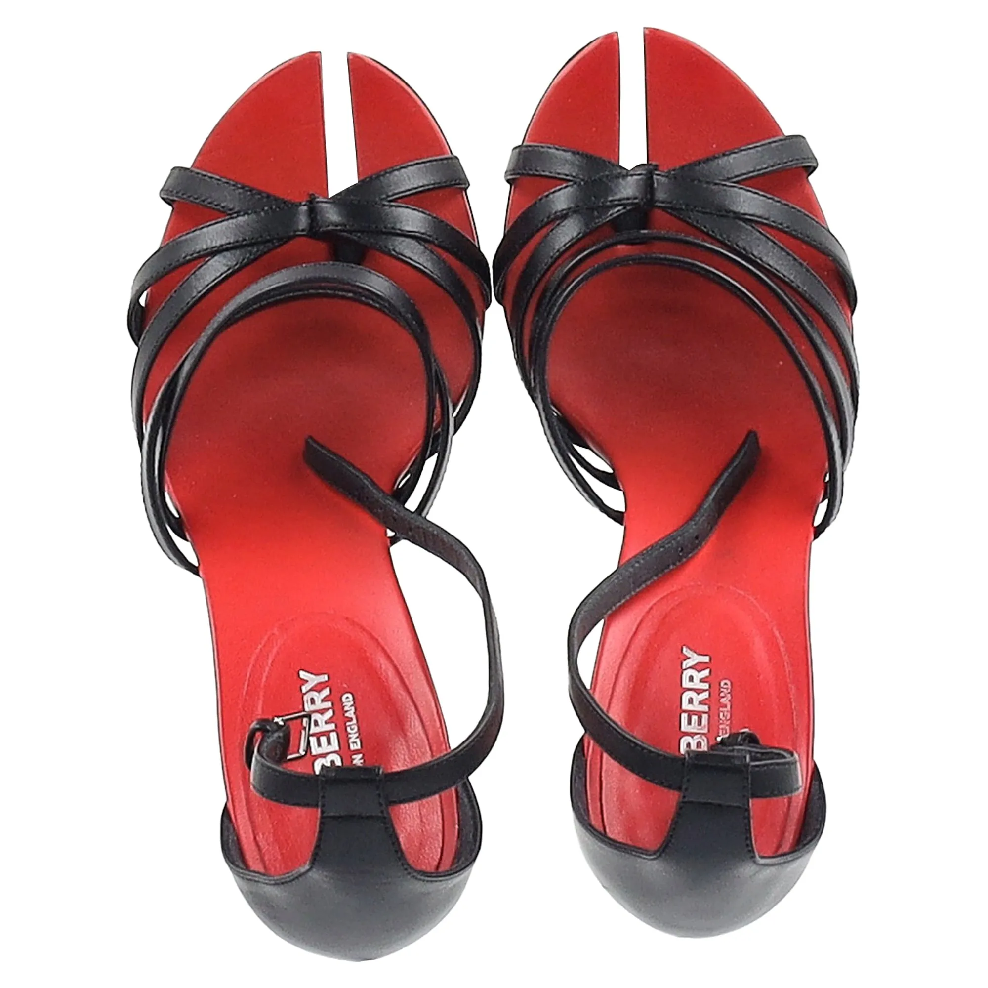Burberry Hove Chunky Heel Thong Sandals in Black Cow Leather