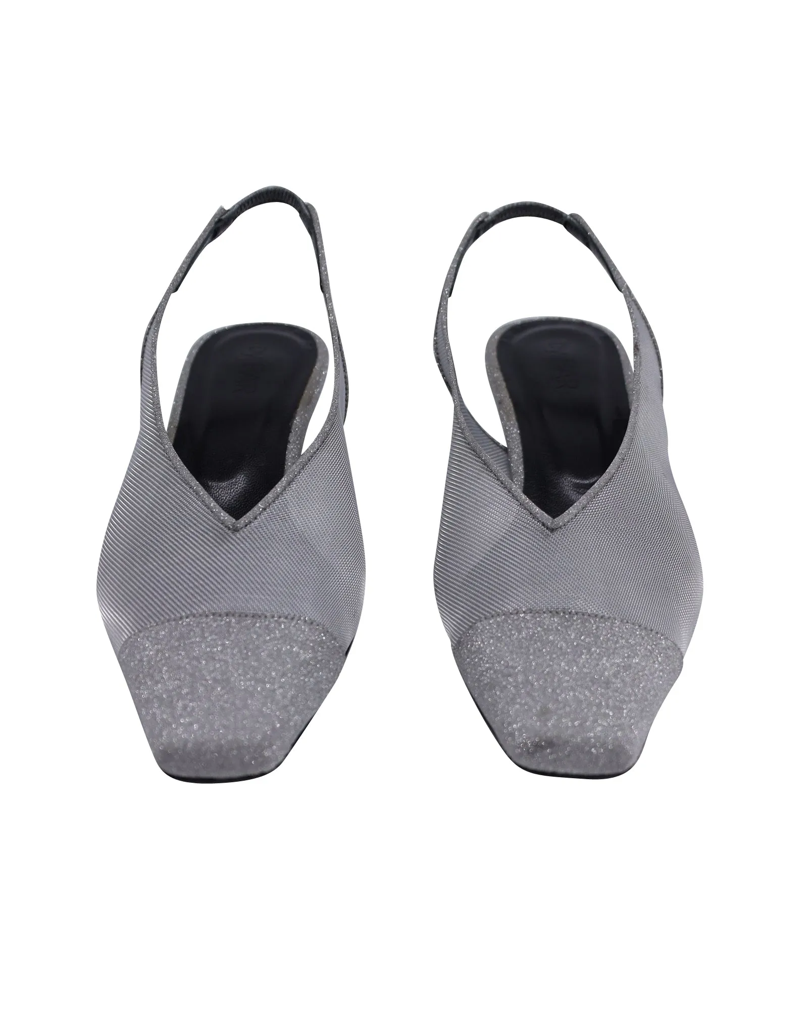 By Far Kendall Glittered Slingback Pumps in Grey Mesh