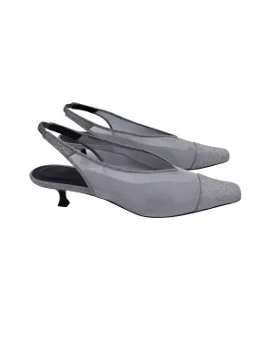 By Far Kendall Glittered Slingback Pumps in Grey Mesh