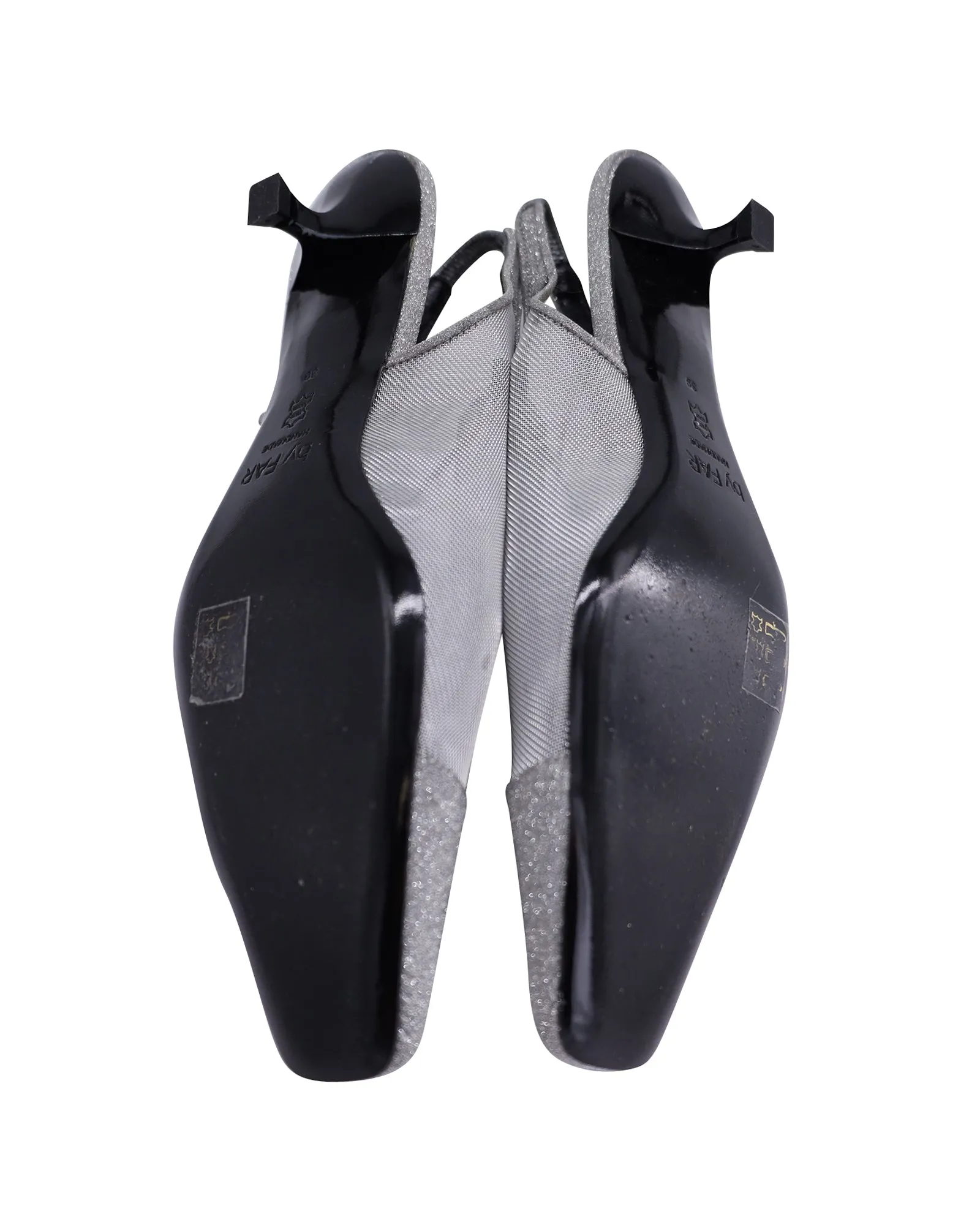 By Far Kendall Glittered Slingback Pumps in Grey Mesh