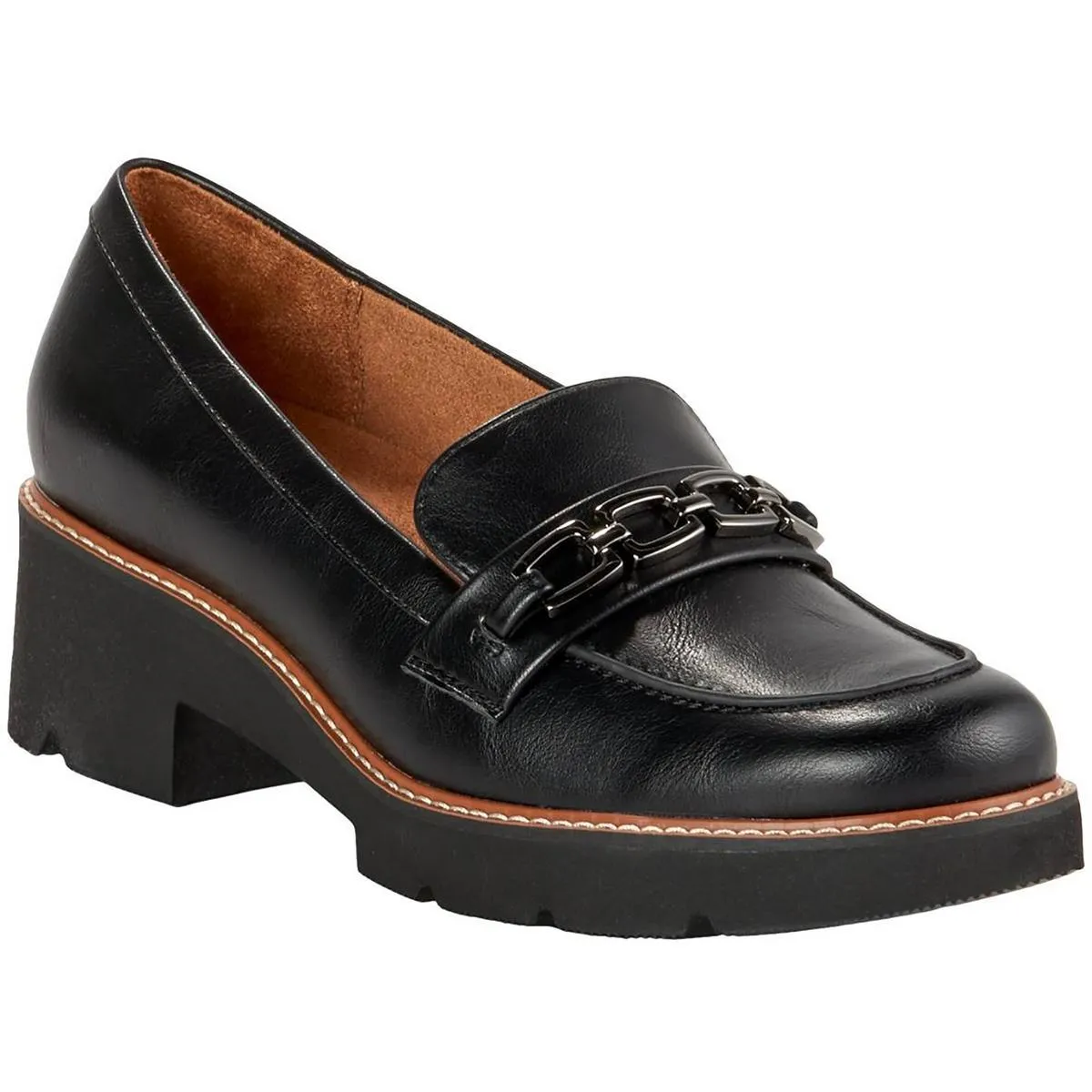 Cabana Womens Patent Pebbled Loafer Heels