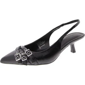 Capeka Womens Faux Leather Pointed Toe Slingback Heels