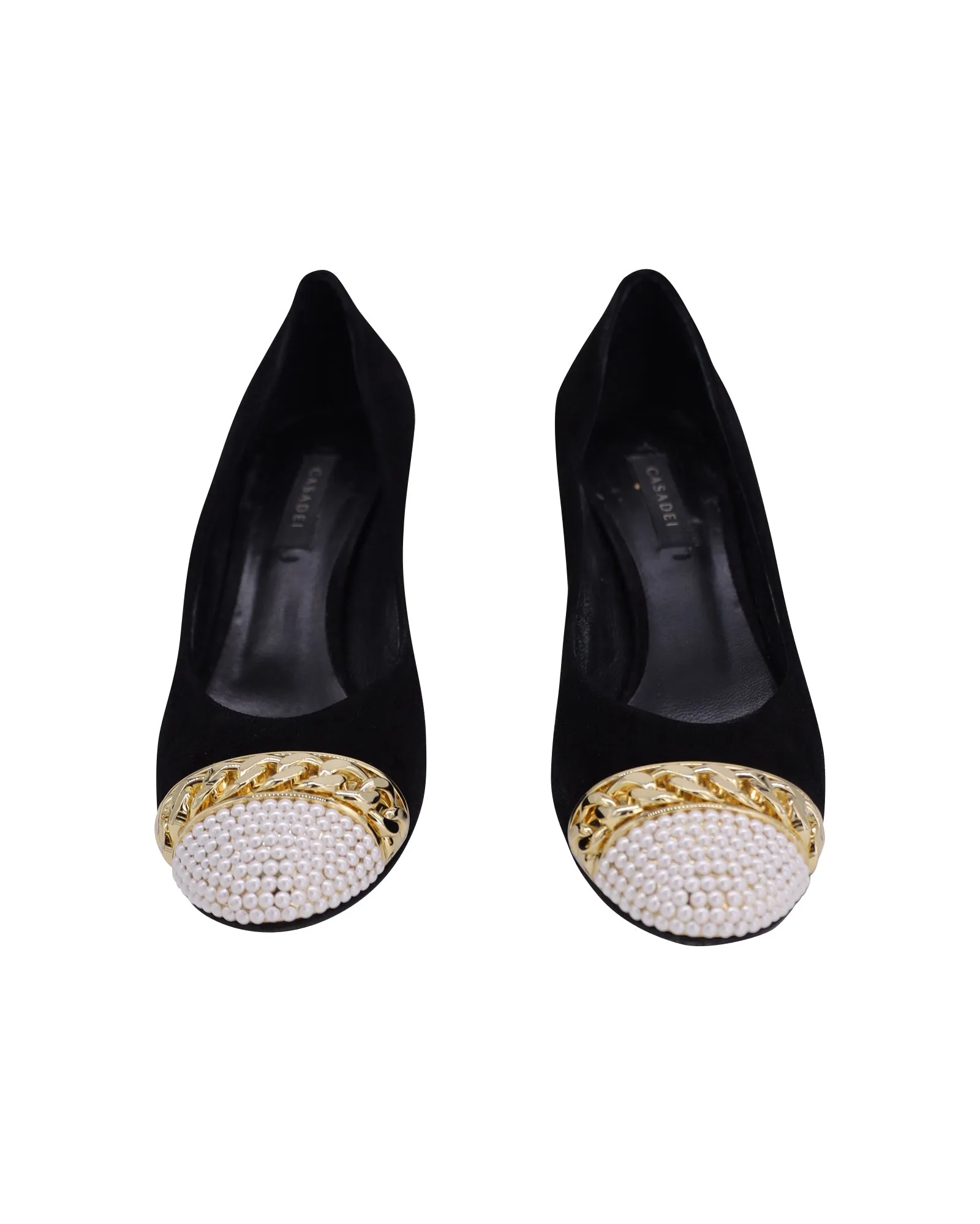 Casadei Beaded Pumps in Black Suede