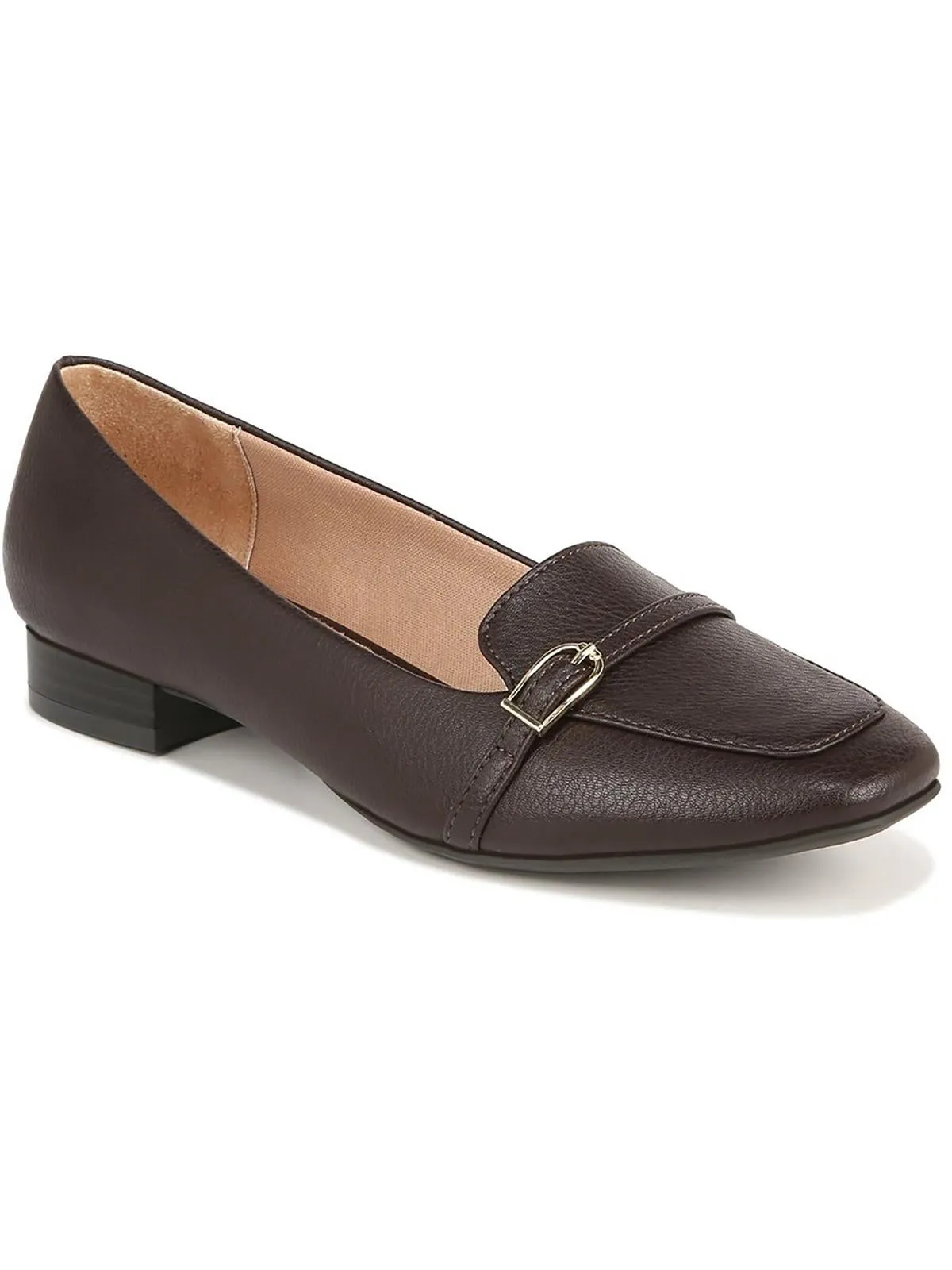 Catalina Womens Faux Leather Buckle Loafer Heels