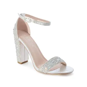 Celina-29A Silver Shimmer/rhinestone Ankle Strap Heel