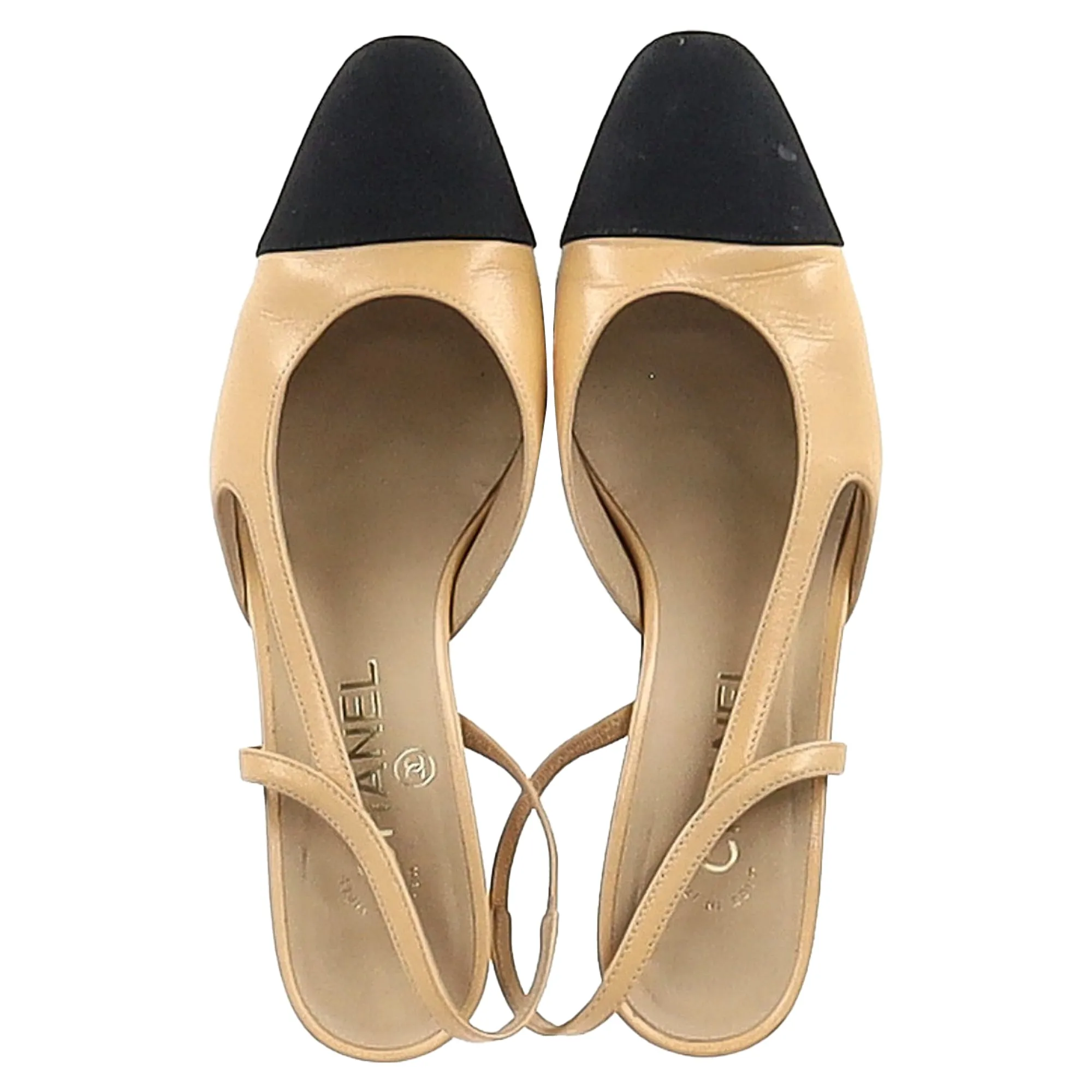 Chanel CC Slingback Pumps in Beige Leather