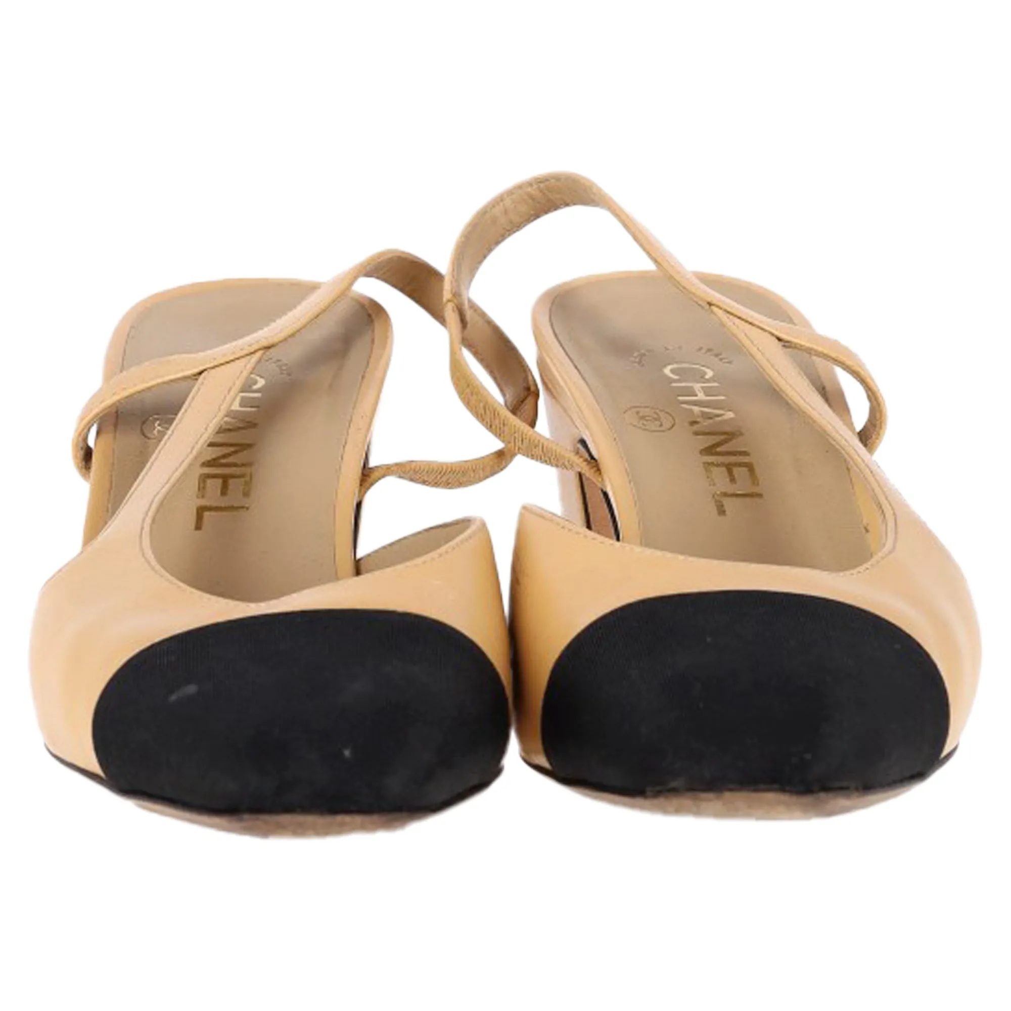 Chanel CC Slingback Pumps in Beige Leather