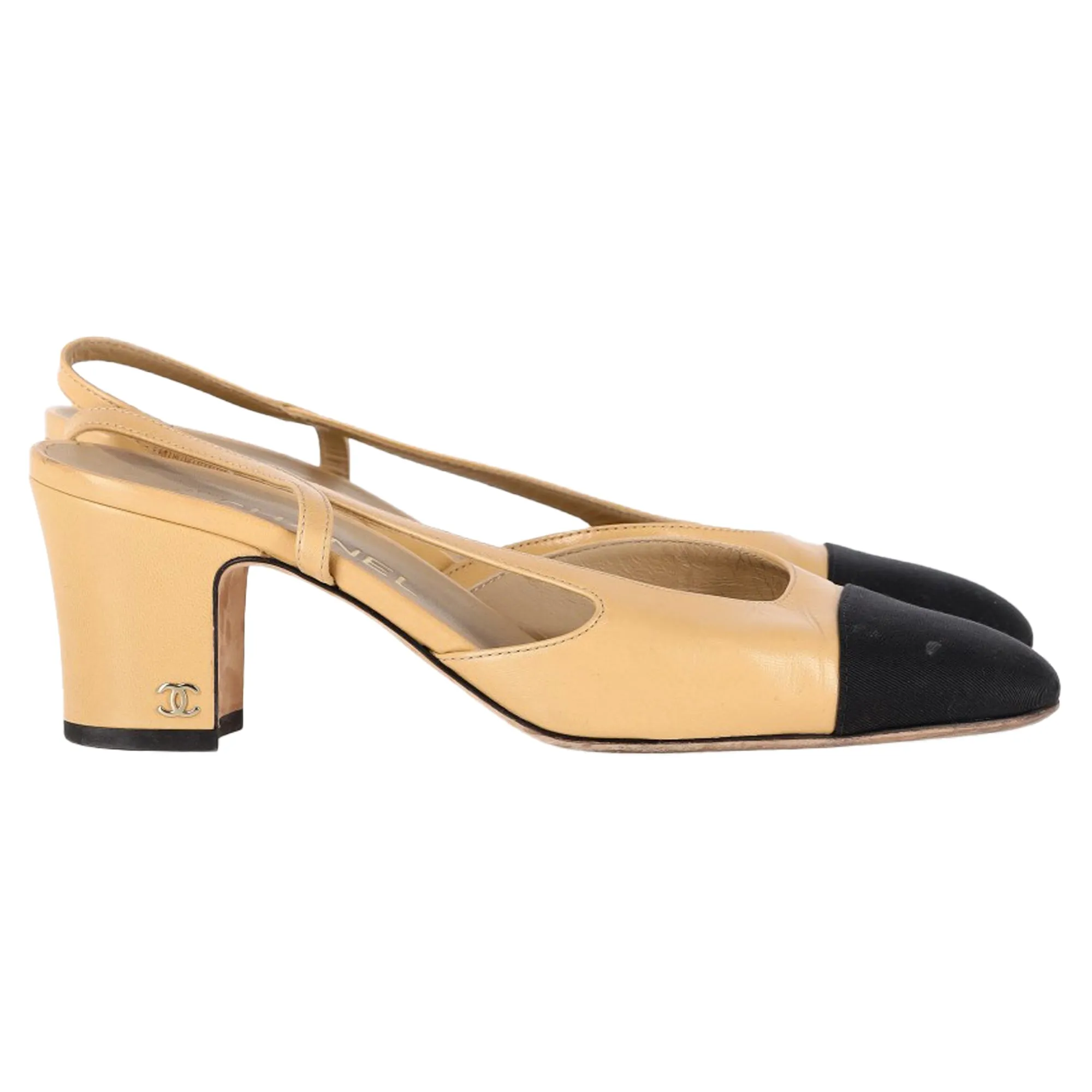 Chanel CC Slingback Pumps in Beige Leather