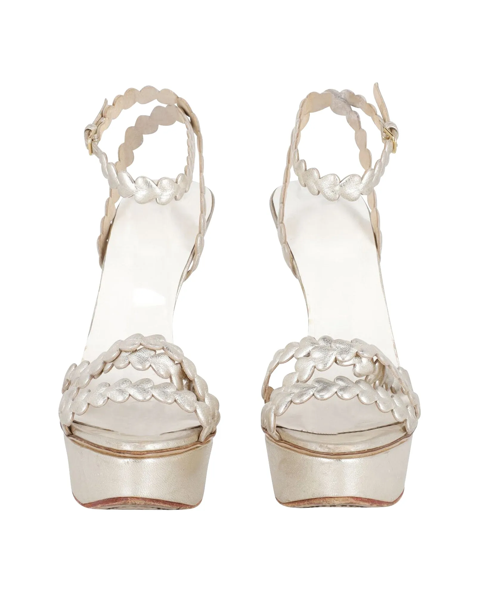 Charlotte Olympia I Heart You Metallic Platform Sandals in Gold Leather