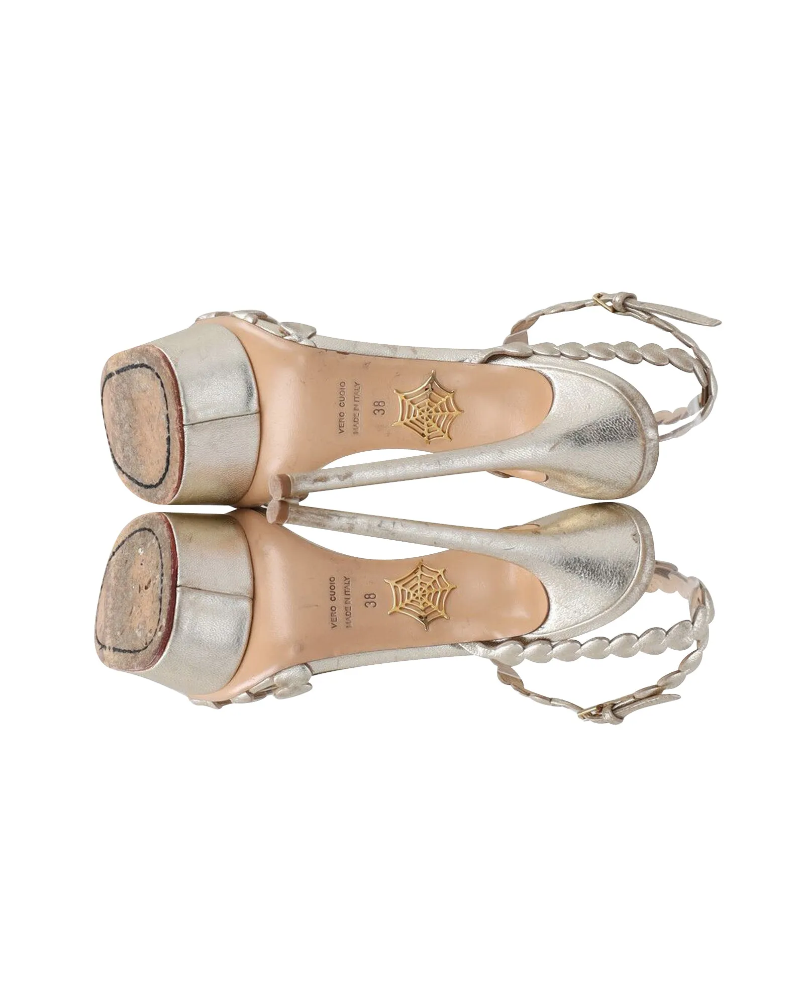 Charlotte Olympia I Heart You Metallic Platform Sandals in Gold Leather