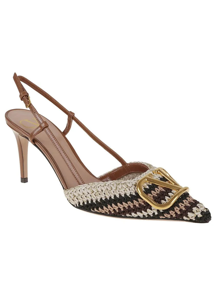Crochet-Embroidered Slingback Pumps
