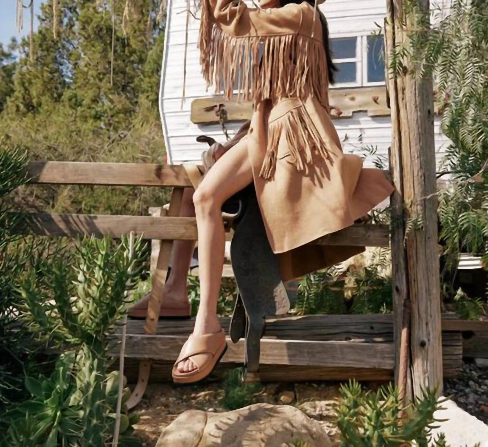 Cross Stack Platform Sandal In Nude