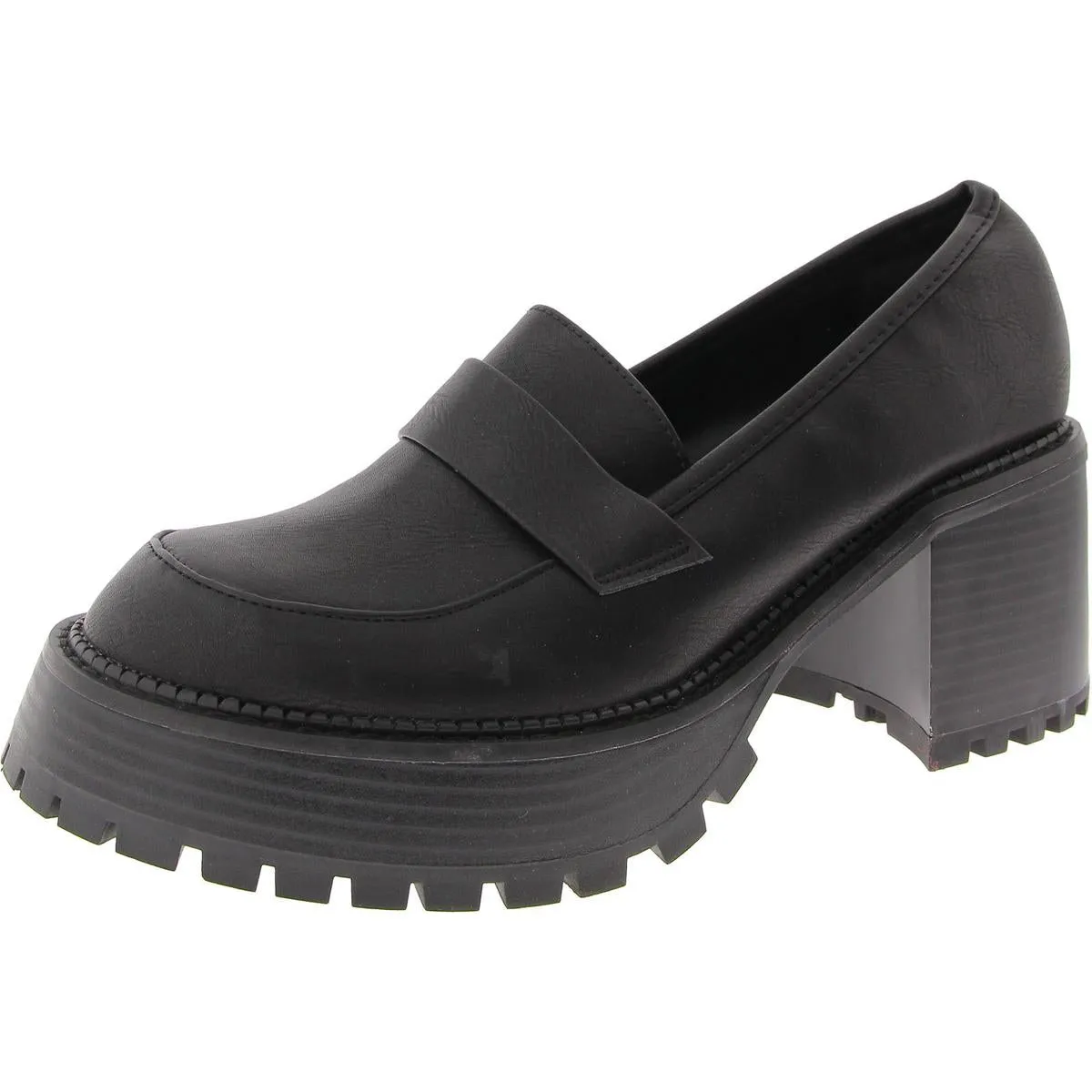 Dalilah Womens Faux Leather Lugged Sole Platform Heels