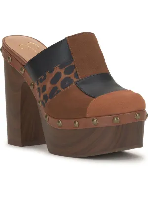 Dasally 3 Womens Faux Suede Leopard Print Clogs